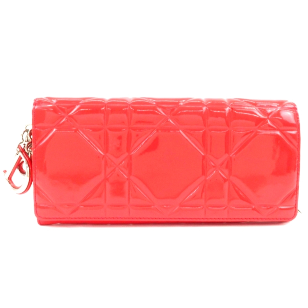 Christian Dior Cannage Patent Leather Bi-Fold Long Wallet
